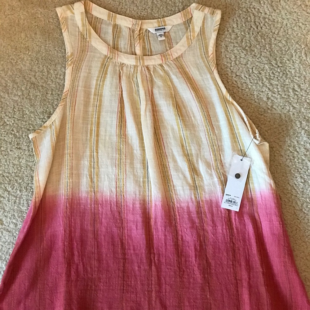 Sonoma cream and pink ombré striped tank top